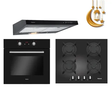 Pack Encastrable Focus Noir : Plaque de cuisson F409B + Hotte F602B + Four F521B