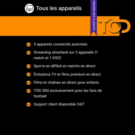 TOD Abonnement Tv & Streaming 12 mois / 5 Ecran