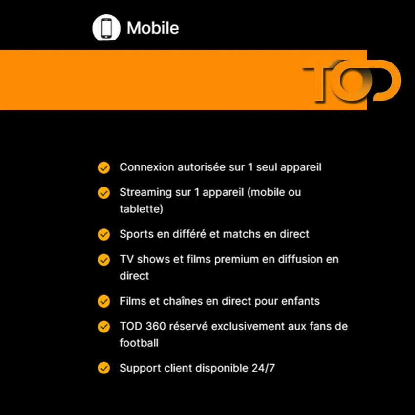 Abonnement Tv TOD | 12 Mois - 1 seule terminal 