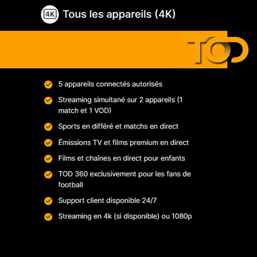 Abonnement Tv TOD 4K 6 Mois | 5 terminale 