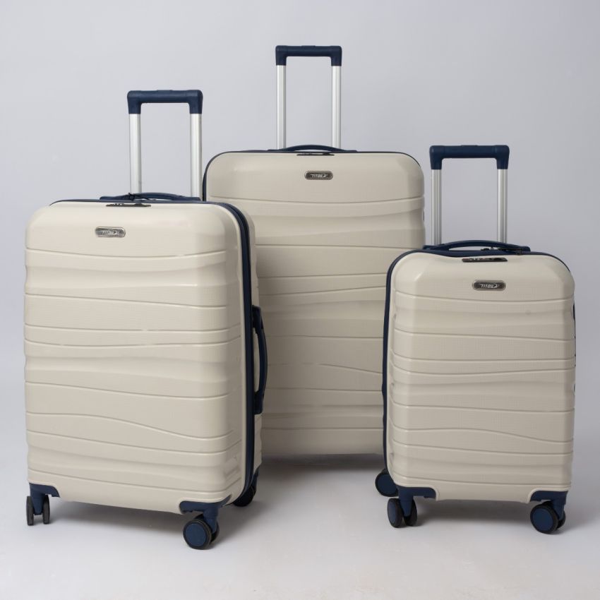 Valise TITOU Incassable Polypropylene | Modèle 30KG - Beige/Bleu 