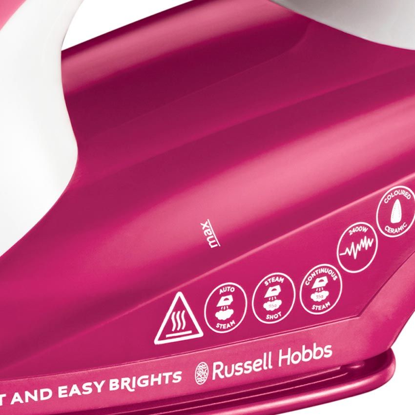 Fer à Repasser RUSSEL HOBBS 2400W | Débit de vapeur continu - Semelle en céramique - Rose 