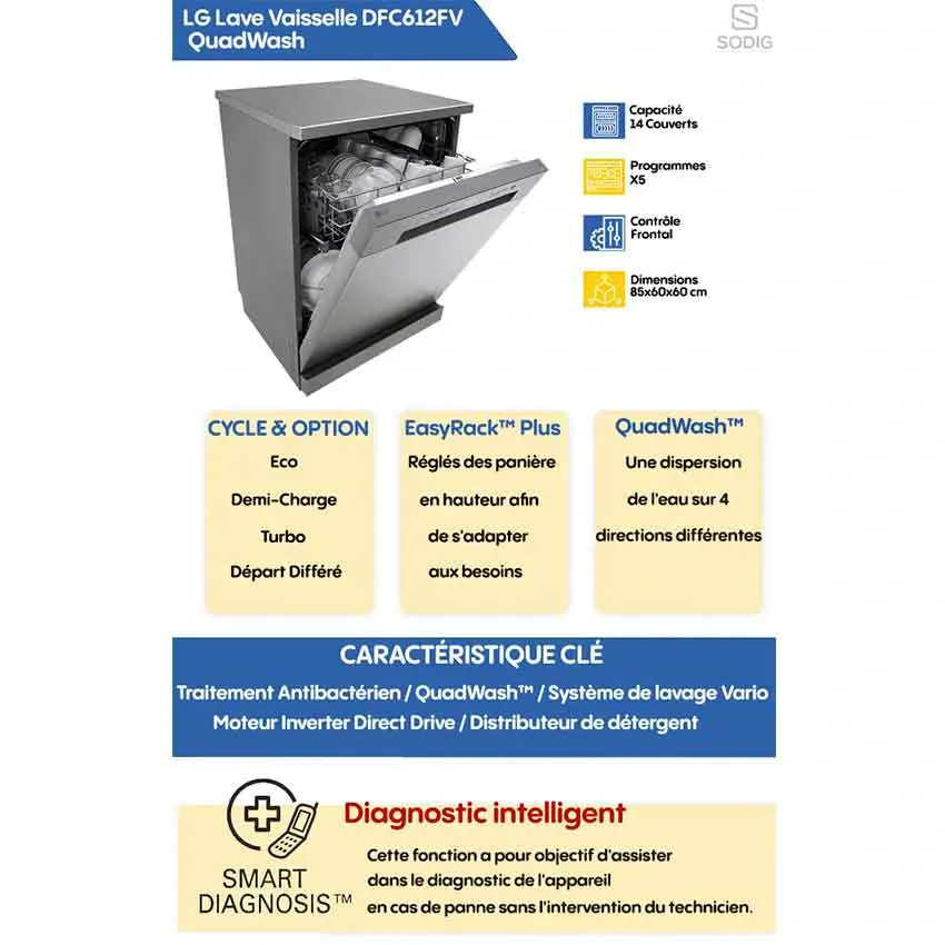 Lave Vaisselle LG QuadWash 14 Couverts | DFC612FV - Platinum Silver 