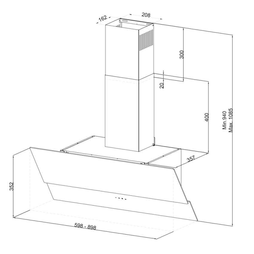 Hotte Décorative Inclinée FOCUS  90 cm | Galaxy 90 - Noir