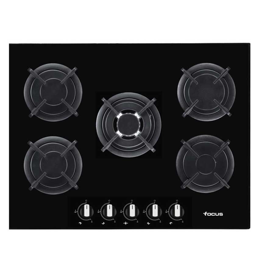 Plaque de cuisson 5 Feux à Gaz | 70 cm - F417B -Noir 