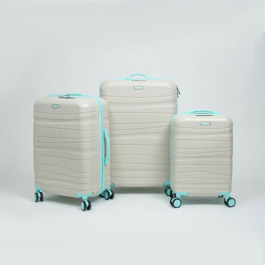 Valise TITOU Incassable Polypropylene | Modèle 15KG - Beige/Turquoise 