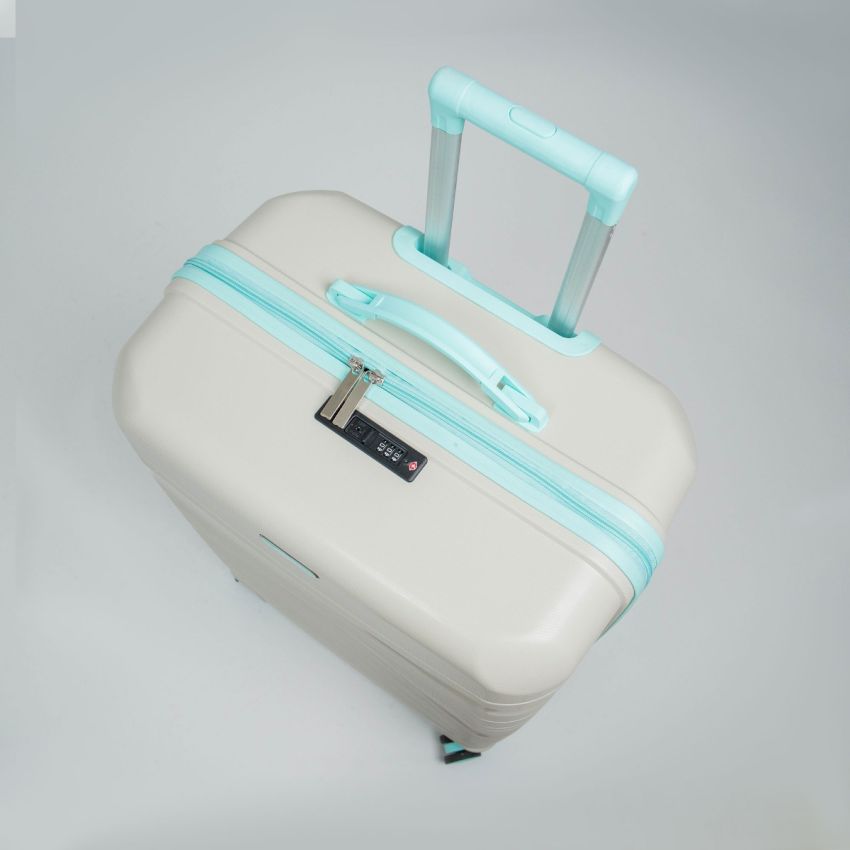 Valise TITOU Incassable Polypropylene | Modèle 30KG - Beige/Turquoise 