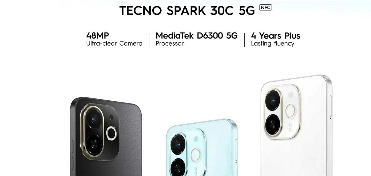 TECNO 30C noir – Smartphone 5G avec stockage 64 Go extensible